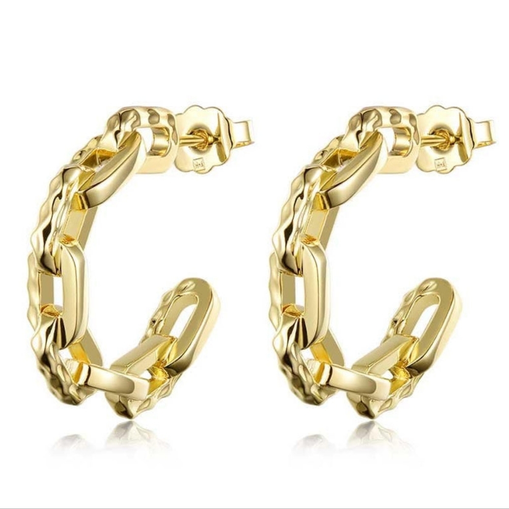 F+H Studios 18k plated gold Ramones hammered link chain hoop earrings